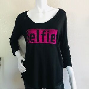 Juicy Couture Black Top with Pink 'Selfie' Design